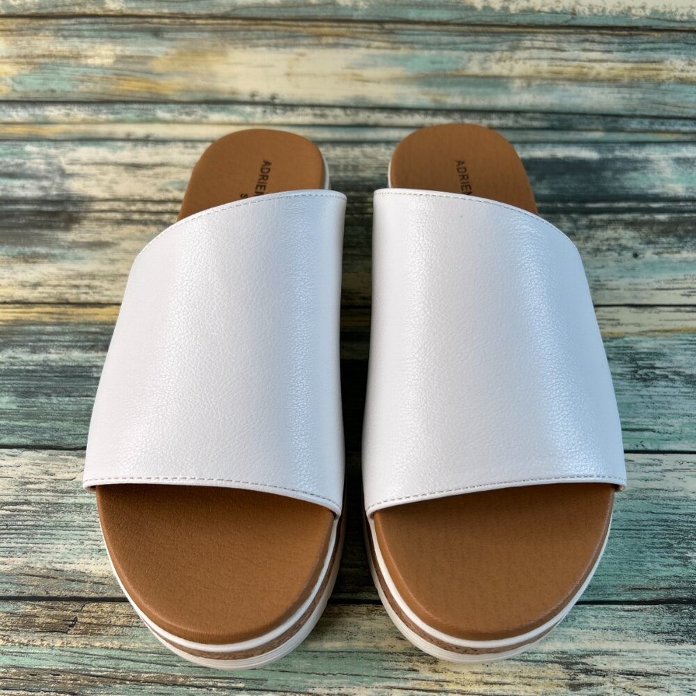 Adrienne Vittadini Provence Slide Sandals Womens Size 6.5M White Chic Comfort